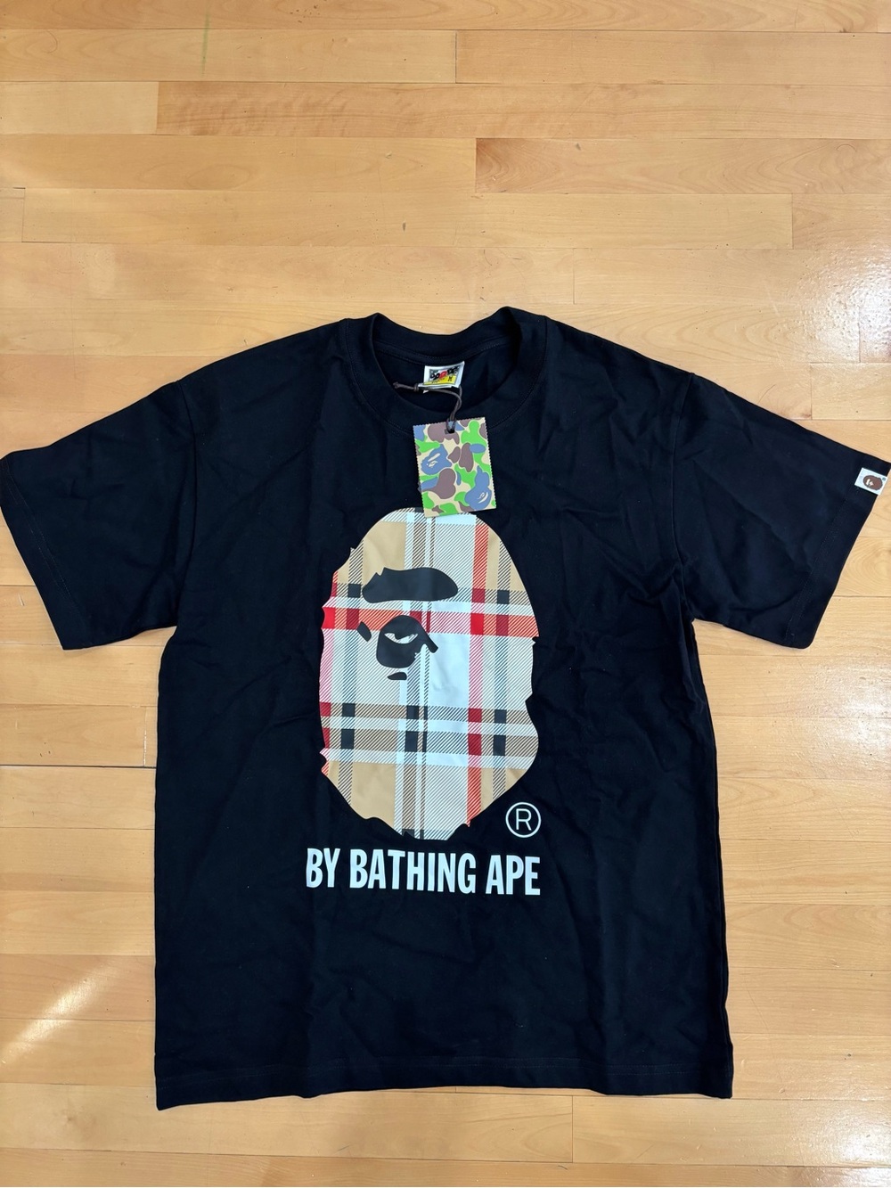 By Bathing Ape Black Plaid Ape Head Short-Sleeve Tee